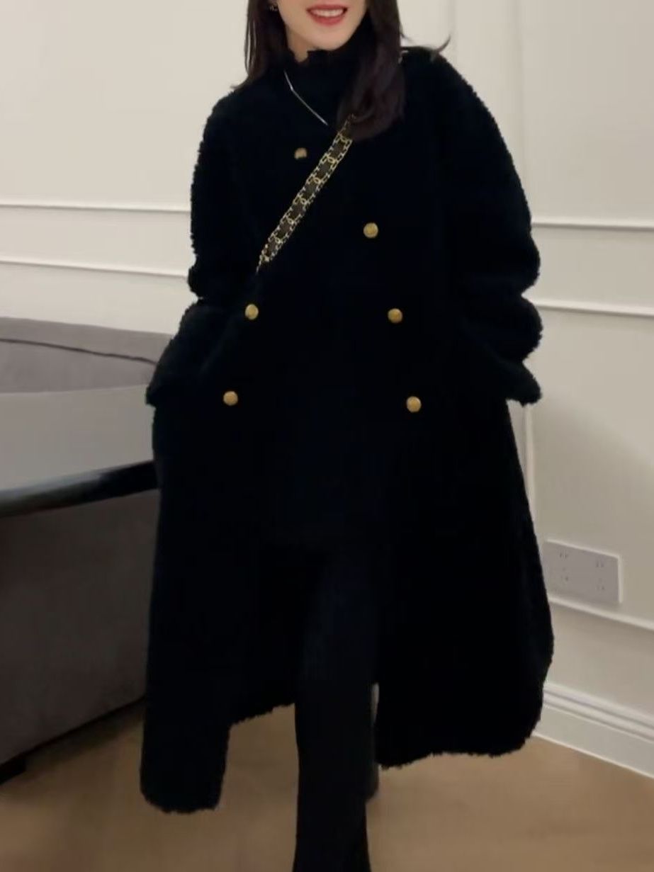 Wool Coat Peacoat - Büyük Beden Orta Boy Kuzu Kürkü