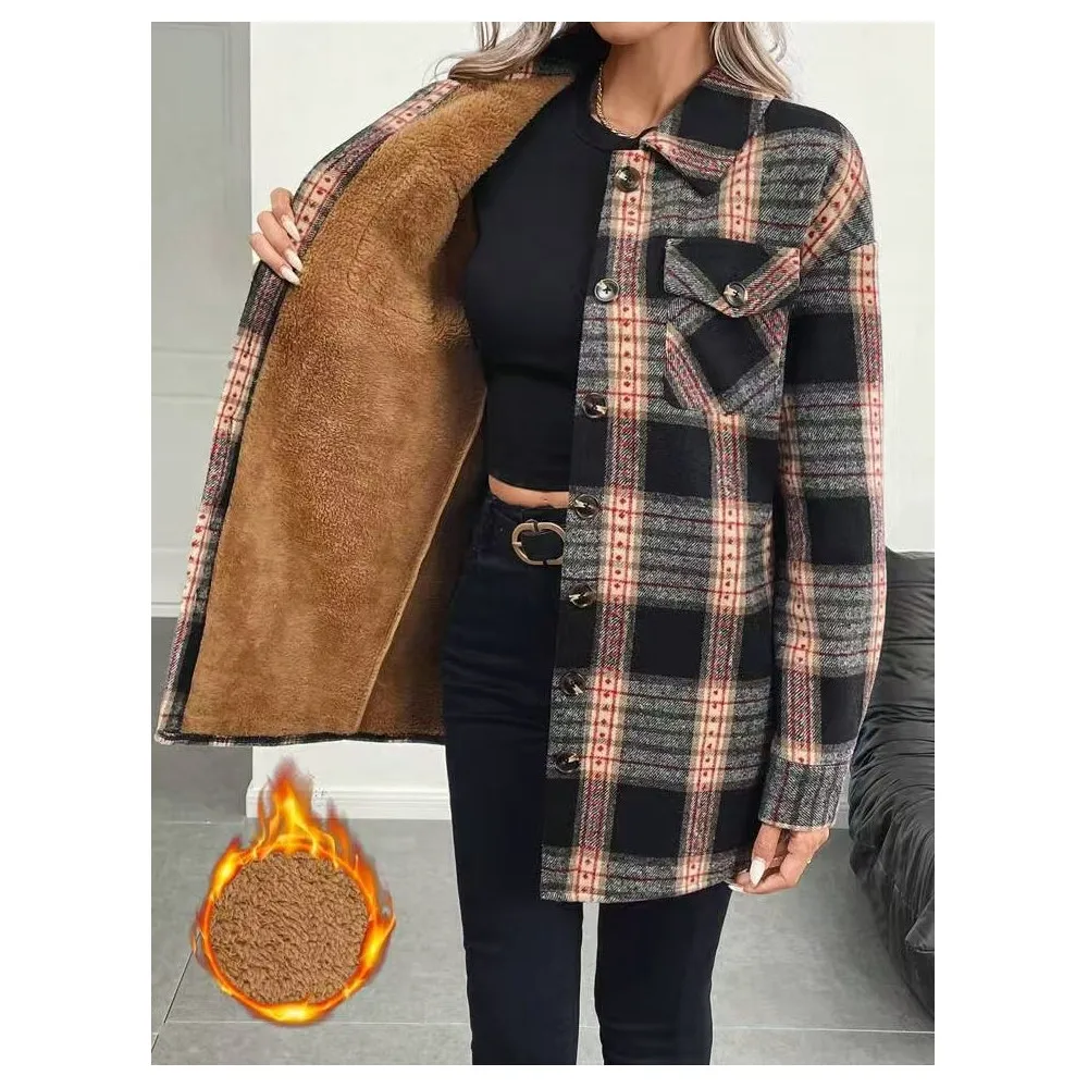Flannel Shirt Lined - Sonbahar-Kış Kadın Modası, İç Astarı Sherpa